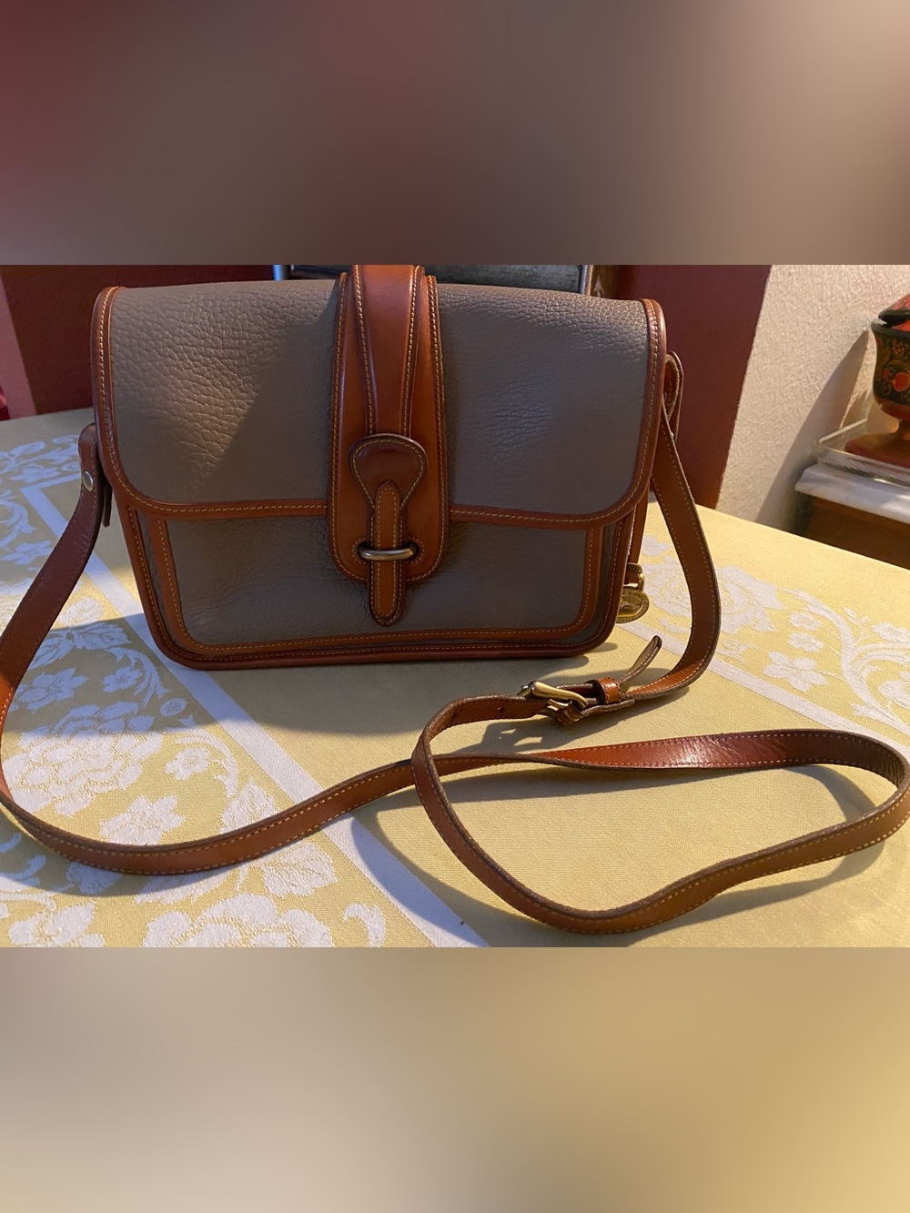 Dooney & Bourke Vintage Classic Taupe and Brown Leather Crossbody Bag
